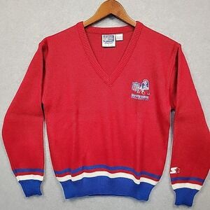 Vintage STARTER NFL New England PATRIOTS Vneck Acrylic Sweater Logo Embroidery S